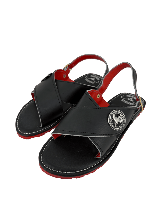 Black "Pin Rooster" with Suela Roja Huarache Cruzado