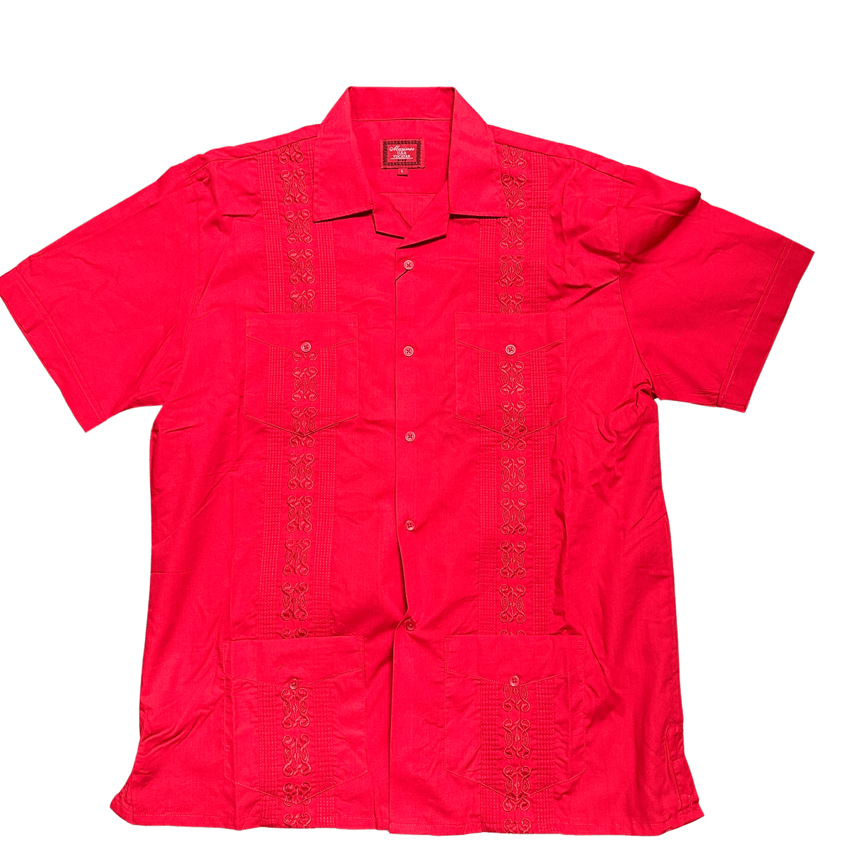All Red Collared Guayabera Shirt — Rodeo Durango Brand Corp.