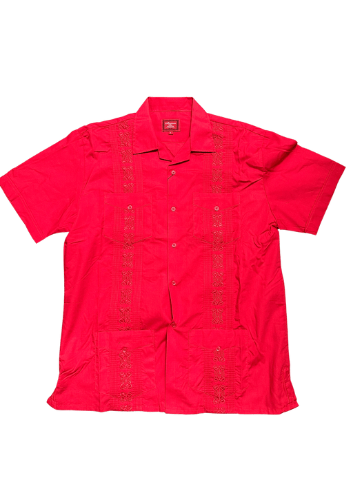 All Red Collared Guayabera Shirt