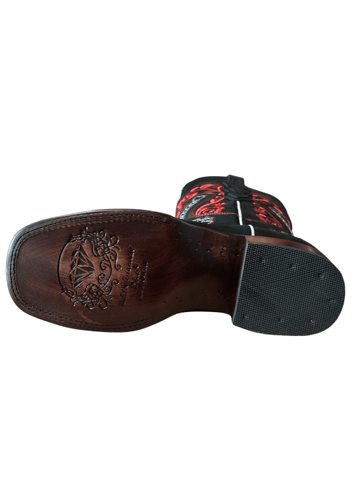 Women's Norma Black Nobuck with Bright Red Stems Leather Square Toe Rodeo Boot