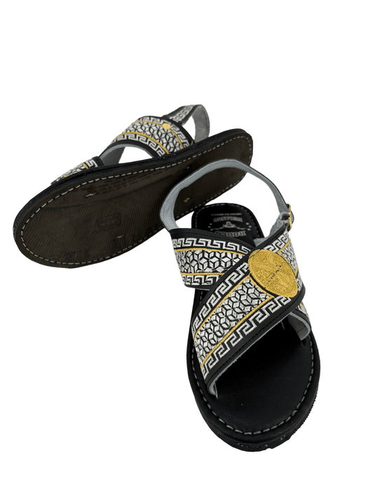 Black and White with Gold "El Centenario" Silk Thread Cruzado Huarache