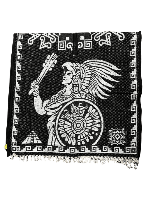 Black and White Aztec Calendar with Aztec Warrior Poncho/Gaban