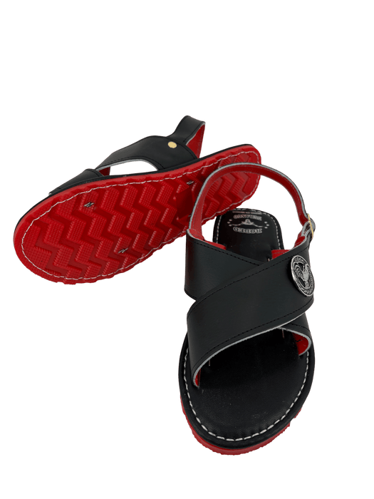 Black "Pin Rooster" with Suela Roja Huarache Cruzado