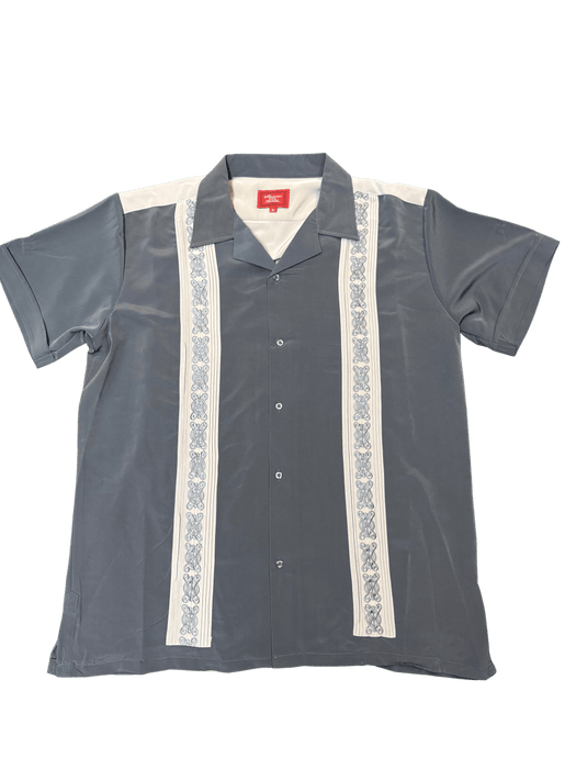 Dark Grey and Grey Two-Tone Collared Guayabera Shirt