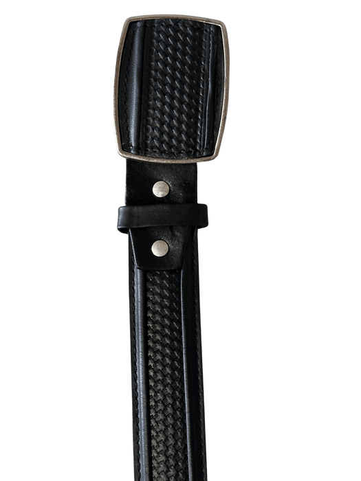 Black Tejido Ovaled Square Buckle Leather Western Belt