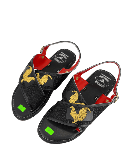 All Black with Gold "Standing Roosters" Silk Thread Cruzado Huarache