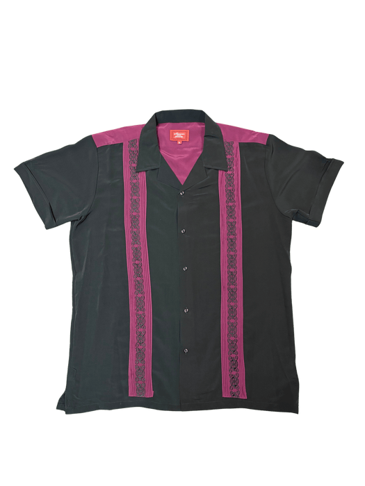 Black and Burgundy Two-Tone Collared Guayabera Shirt