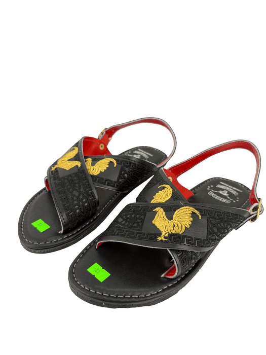 All Black with Gold "Standing Roosters" Silk Thread Cruzado Huarache