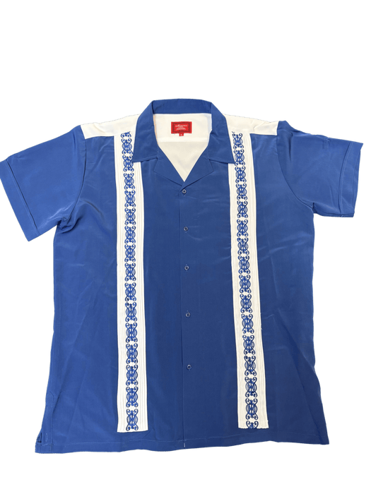 Blue and White Two-Tone Collared Guayabera Shirt