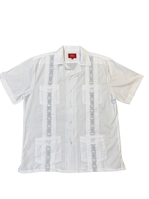 White with Light Grey Retro Tone Collared Guayabera Shirt