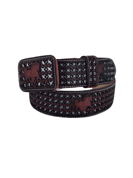Chedron Running Horse Chiseled Charro Leather Belt