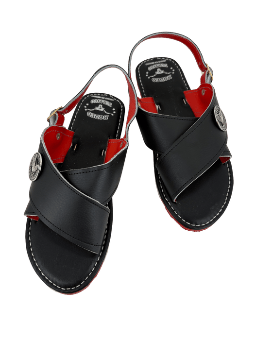 Black "Pin Rooster" with Suela Roja Huarache Cruzado