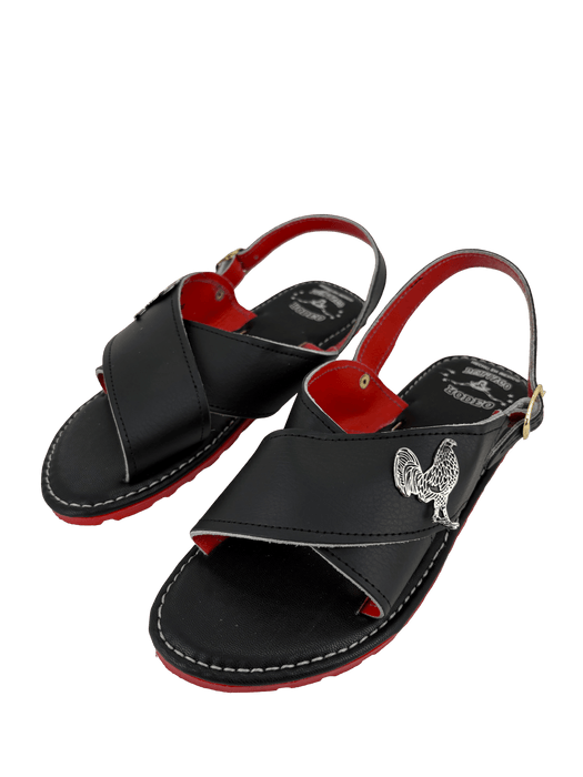 Black "Pin Rooster" with Suela Roja Huarache Cruzado