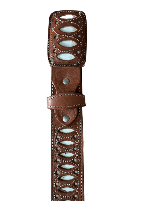 Chedron and White Infinite Chiseled Charro Leather Belt