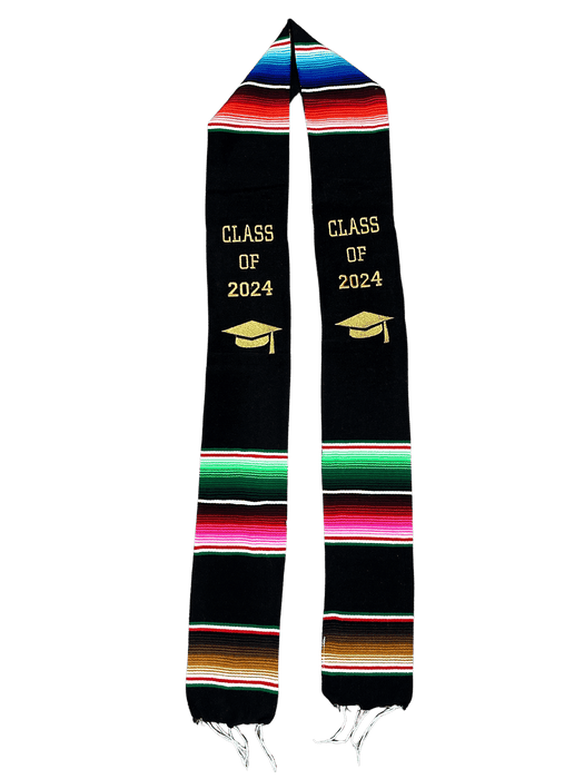 "Class of 2024” Black Multicolor Sarape Graduation Stole