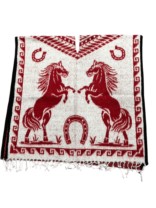 Red and White Standing Horses Poncho / Gaban