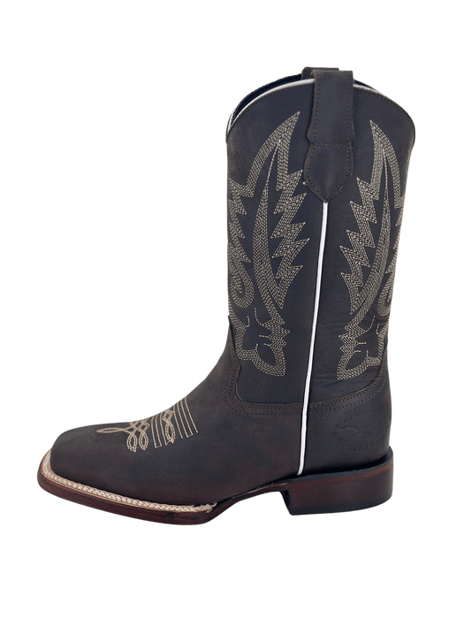Women's Dark Brown with Flames Leather Sole Square Toe Rodeo Boot