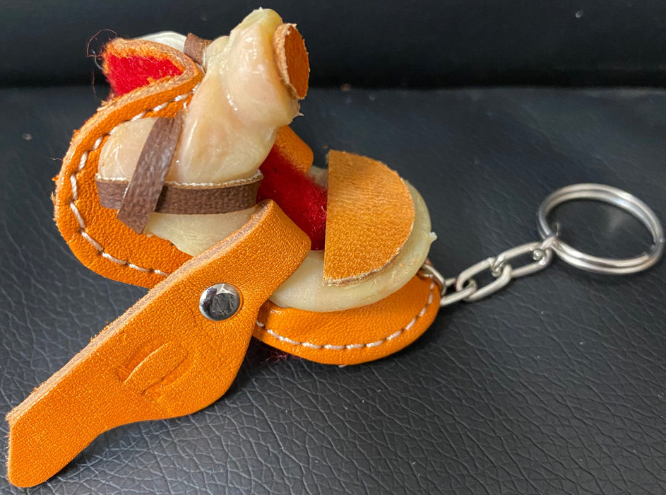 Mini Handcrafted leather horse saddle key chain / key rings