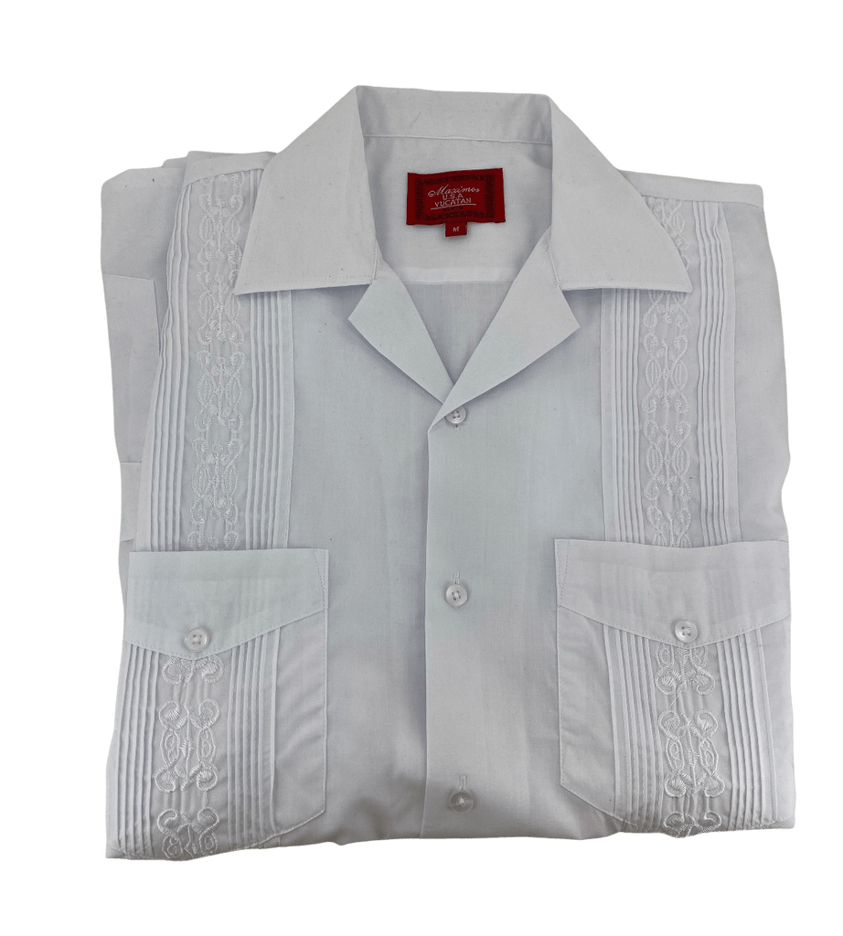 トップス CALEE Guayabera Shirt All White Collared Guayabera Shirt — Rodeo Durango Brand Corp.