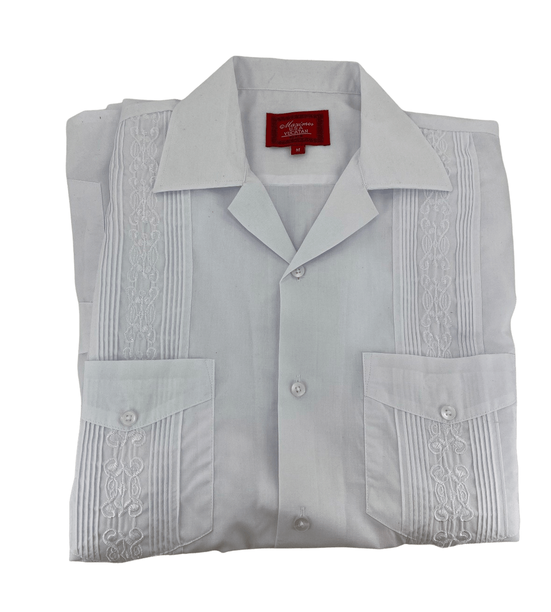 All White Collared Guayabera Shirt — Rodeo Durango Brand Corp.