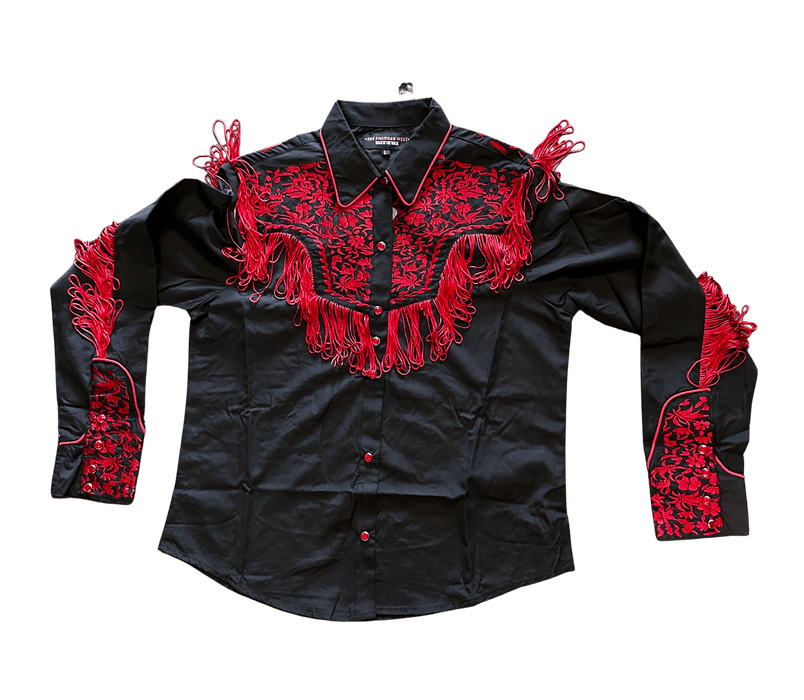 Women's Black and Red with Fringes Western Shirt