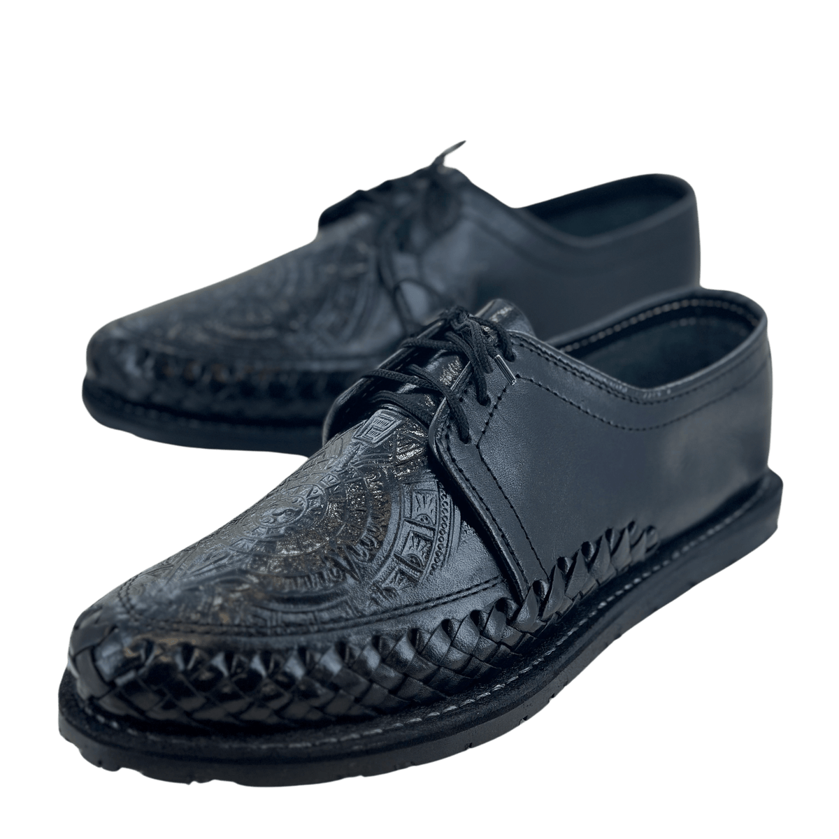 Black Aztec Calendar Shoelace Rubber Sole Huarache — Rodeo Durango