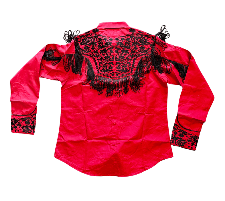 Women's Red and Black with Fringes Western Shirt