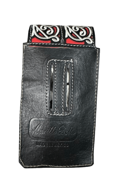 Black and White Silk Thread Stems with Red Leather Phone Case Black and White Silk Thread Stems with Red Leather Phone Case