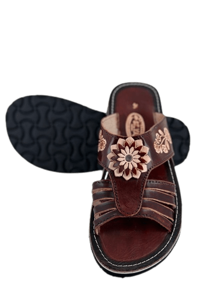 Leather Sandal - Flower in Middle Slip On