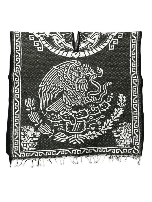 Olive Green and White "Escudo de Mexico" with Warrior Carrying Sleeping Woman Poncho/Gaban