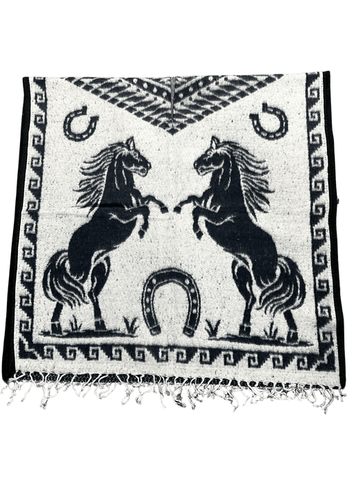 Navy Blue and White Standing Horses Poncho / Gaban