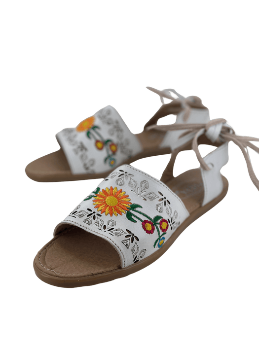 White Open Toe Sunflower Wrap Around Heel Huarache