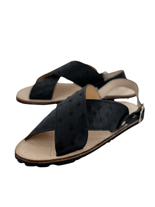 Black Ostrich Avestruz cruzado Huarache 31 Mex 12 or 12.5 USA