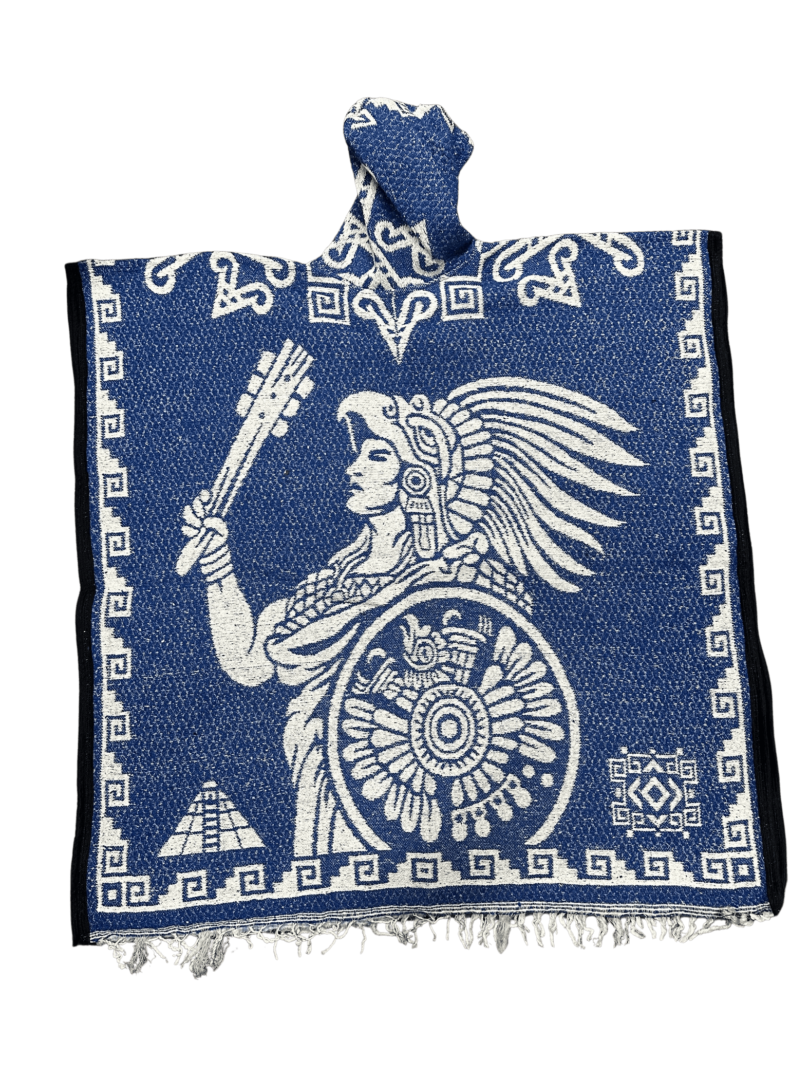 Blue and White Aztec Calendar with Warrior Poncho/Gaban with Hoodie ...