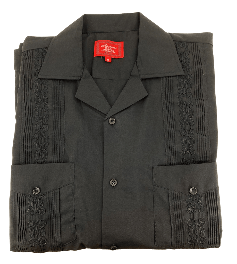 【BLACK】Leno cloth guayabera shirt Original Short Sleeve Guayaberas | Authentic Mexican Shirts - Penners