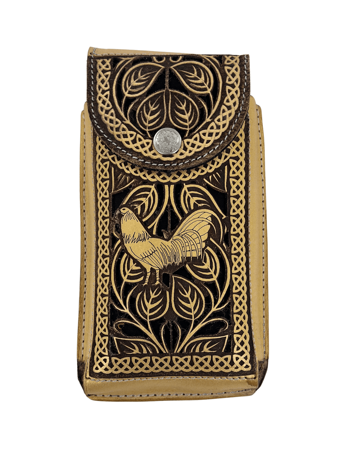 Brown and Gold Rooster Chiseled Leather Charro Phone Case — Rodeo Durango  Brand Corp