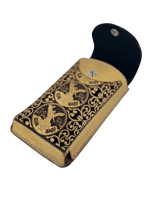 Brown and Gold "El Centenario" Chiseled Leather Charro Phone Case