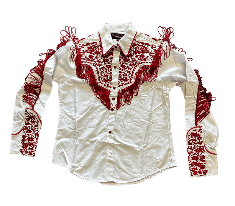 Women's White and Red with Fringes Western Shirt