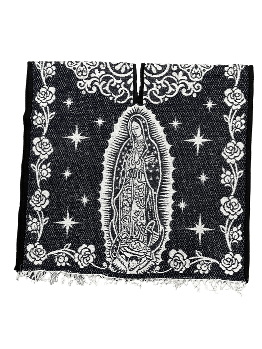 Navy Blue and White Virgen de Guadalupe Poncho/Gaban