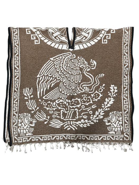 Light Brown and White "Escudo de Mexico" with Warrior Carrying Sleeping Woman Poncho/Gaban