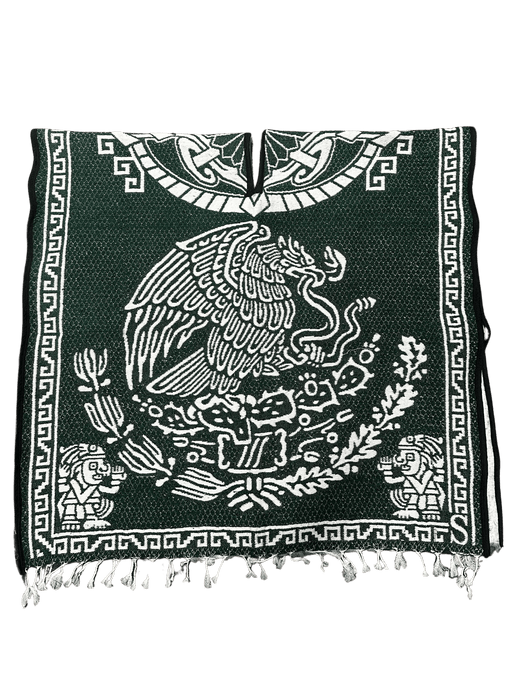 Green and White "Escudo de Mexico" with Warrior Carrying Sleeping Woman Poncho/Gaban