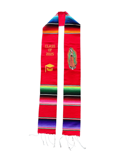 "Class of 2025" Red with the "Virgen de Guadalupe" Sarape Graduation Stole