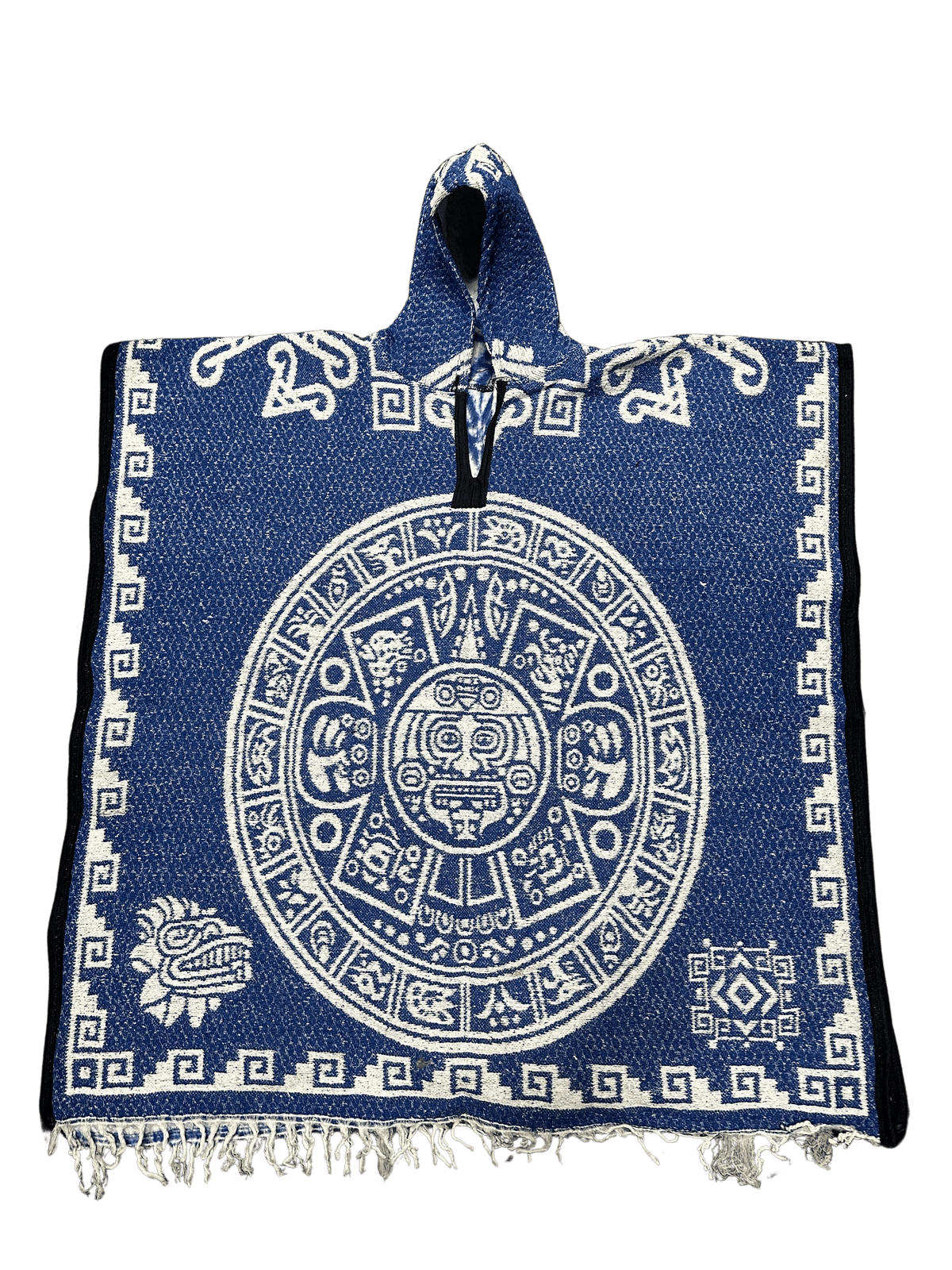 Blue and White Aztec Calendar with Warrior Poncho/Gaban with Hoodie ...