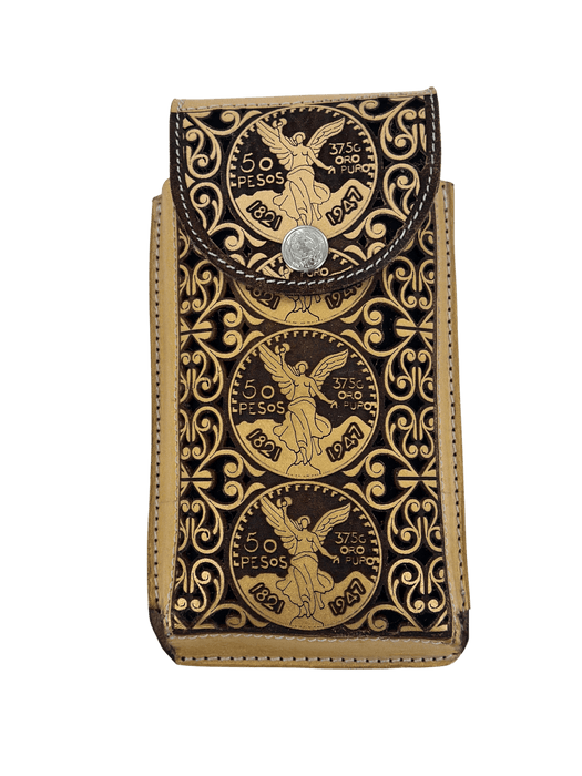 Brown and Gold "El Centenario" Chiseled Leather Charro Phone Case