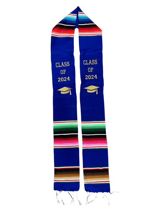 "Class of 2024” Blue Multicolor Sarape Graduation Stole