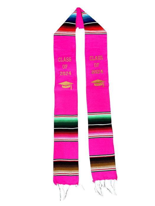 "Class of 2024” Pink Multicolor Sarape Graduation Stole