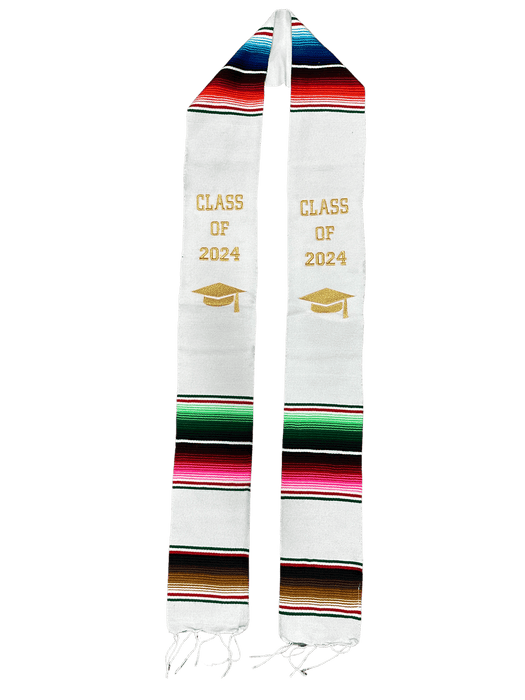 "Class of 2024” White Multicolor Sarape Graduation Stole