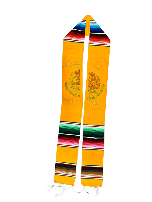 "Class of 2024” Yellow "Escudo de Mexico Multicolor Sarape Graduation Stole