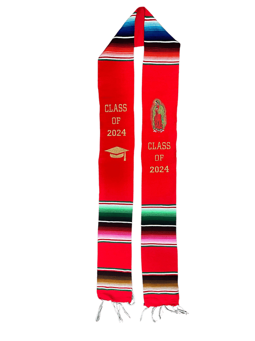 "Class of 2024” Red "Virgen de Guadalupe" Multicolor Sarape Graduation Stole