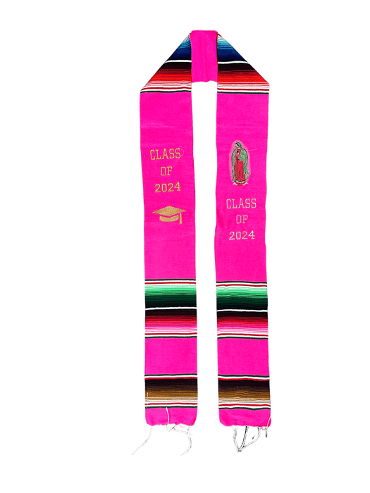"Class of 2024” Pink V2 "Virgen de Guadalupe" Multicolor Sarape Graduation Stole